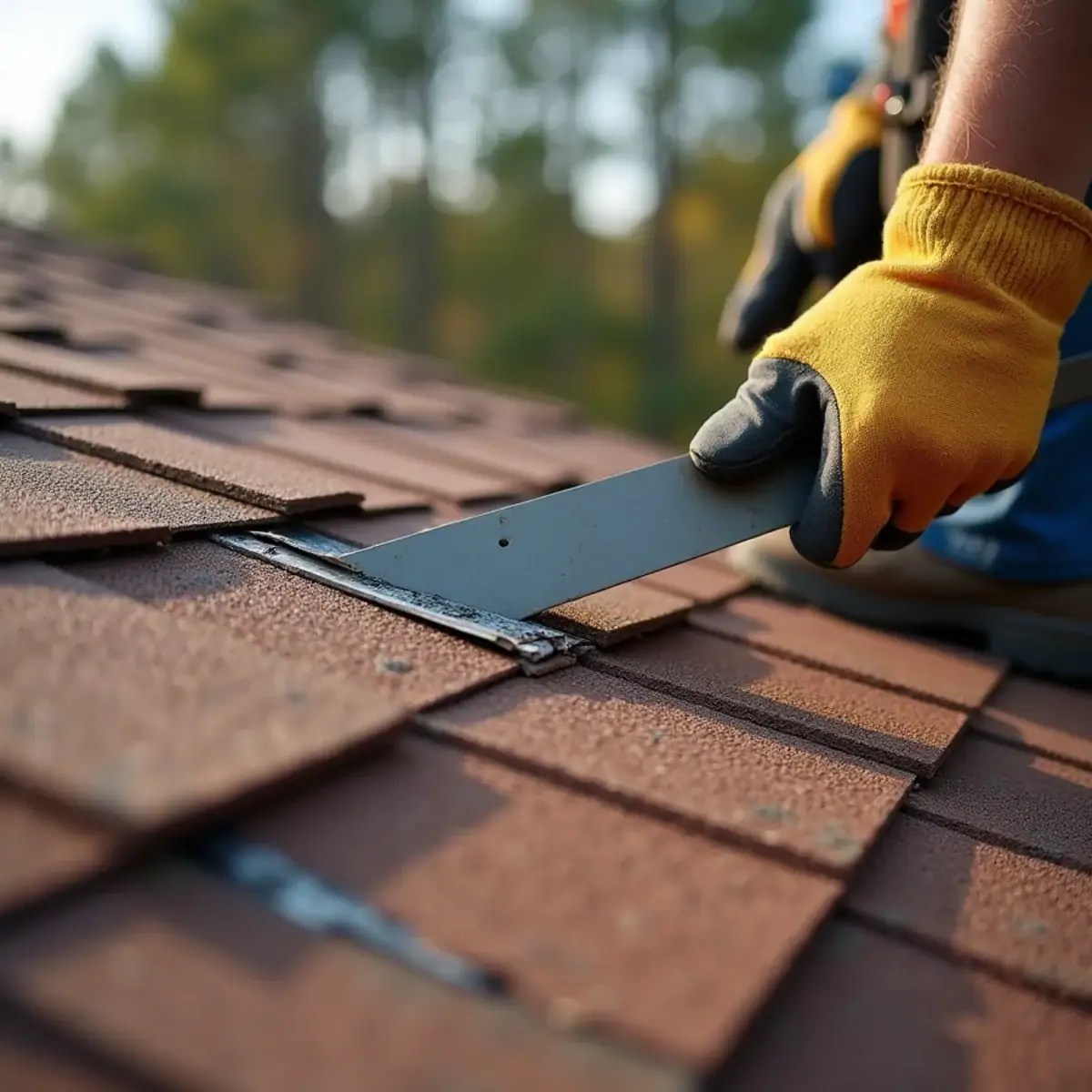 Close view of a raised shingle over a popped nail on a subdivision roof in Sherwood, AR
